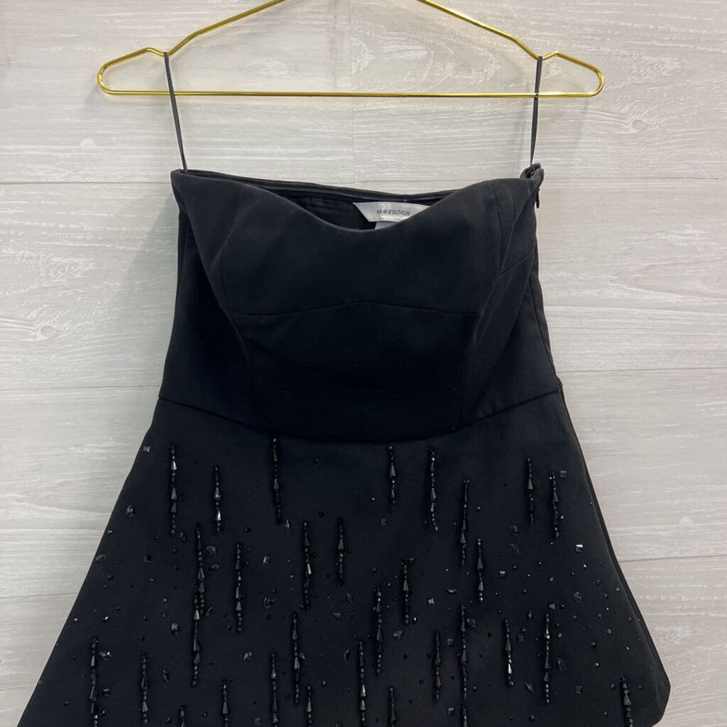 H&M Edition Black Strapless Beaded Fringe Top Small
