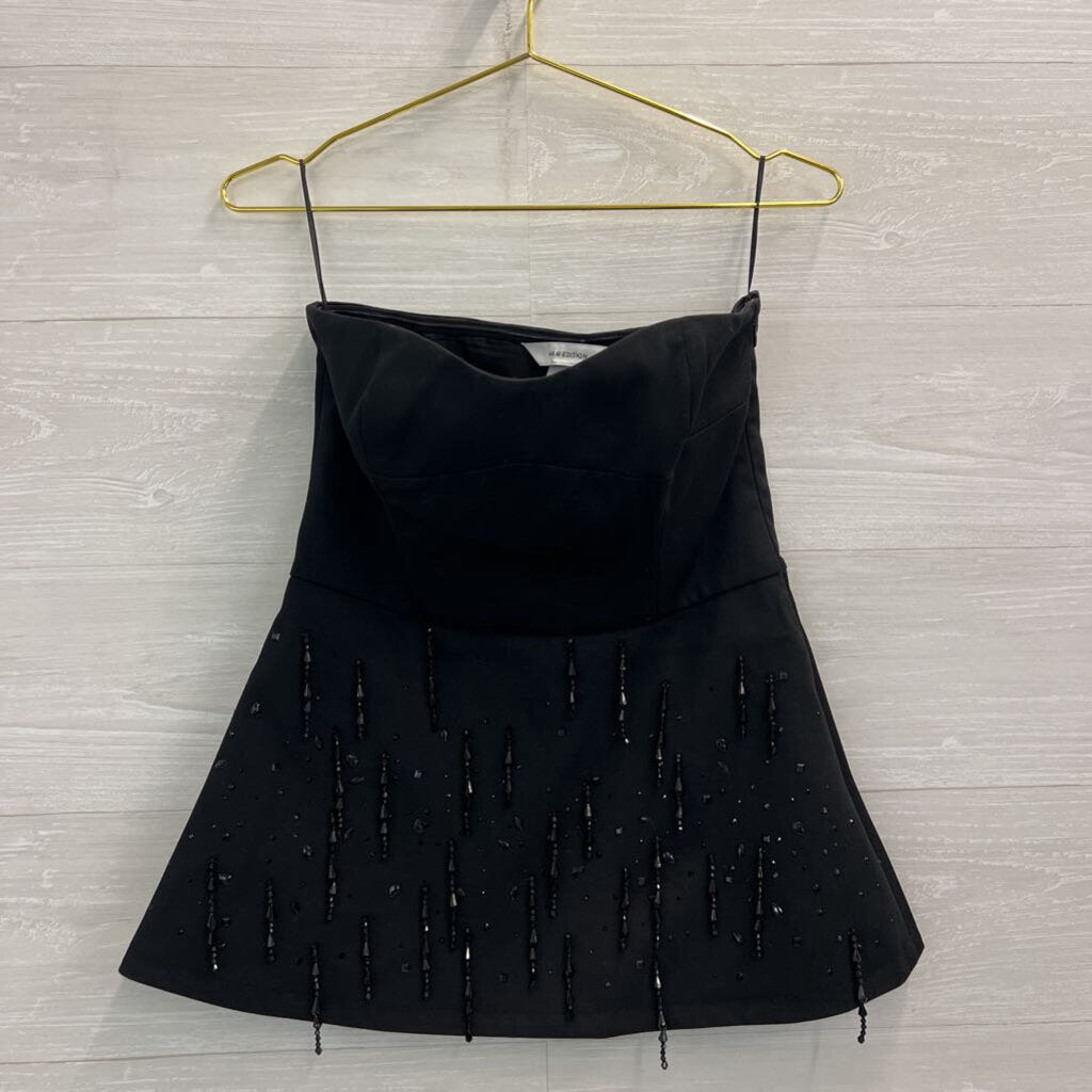 H&M Edition Black Strapless Beaded Fringe Top Small