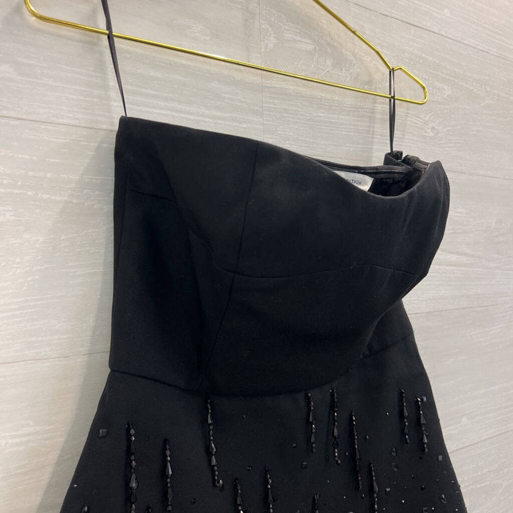 H&M Edition Black Strapless Beaded Fringe Top Small