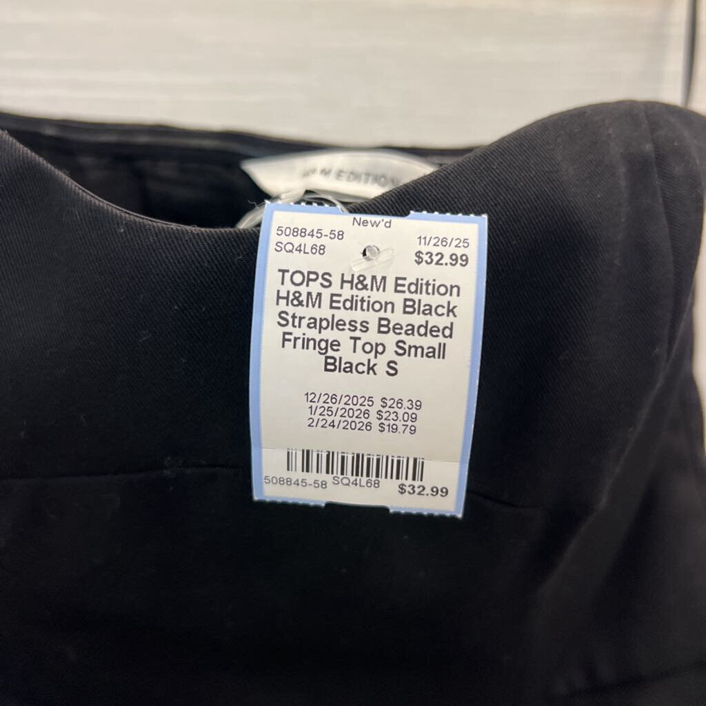 H&M Edition Black Strapless Beaded Fringe Top Small