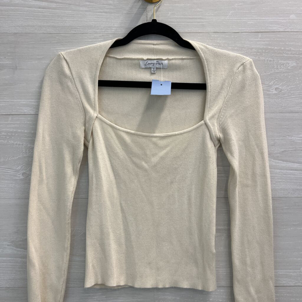 Emory Park Cream Ribbed Long Sleeve Top Small