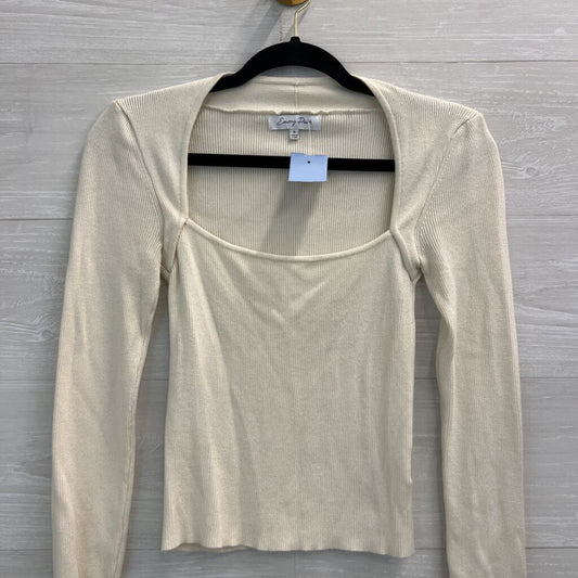 Emory Park Cream Ribbed Long Sleeve Top Small