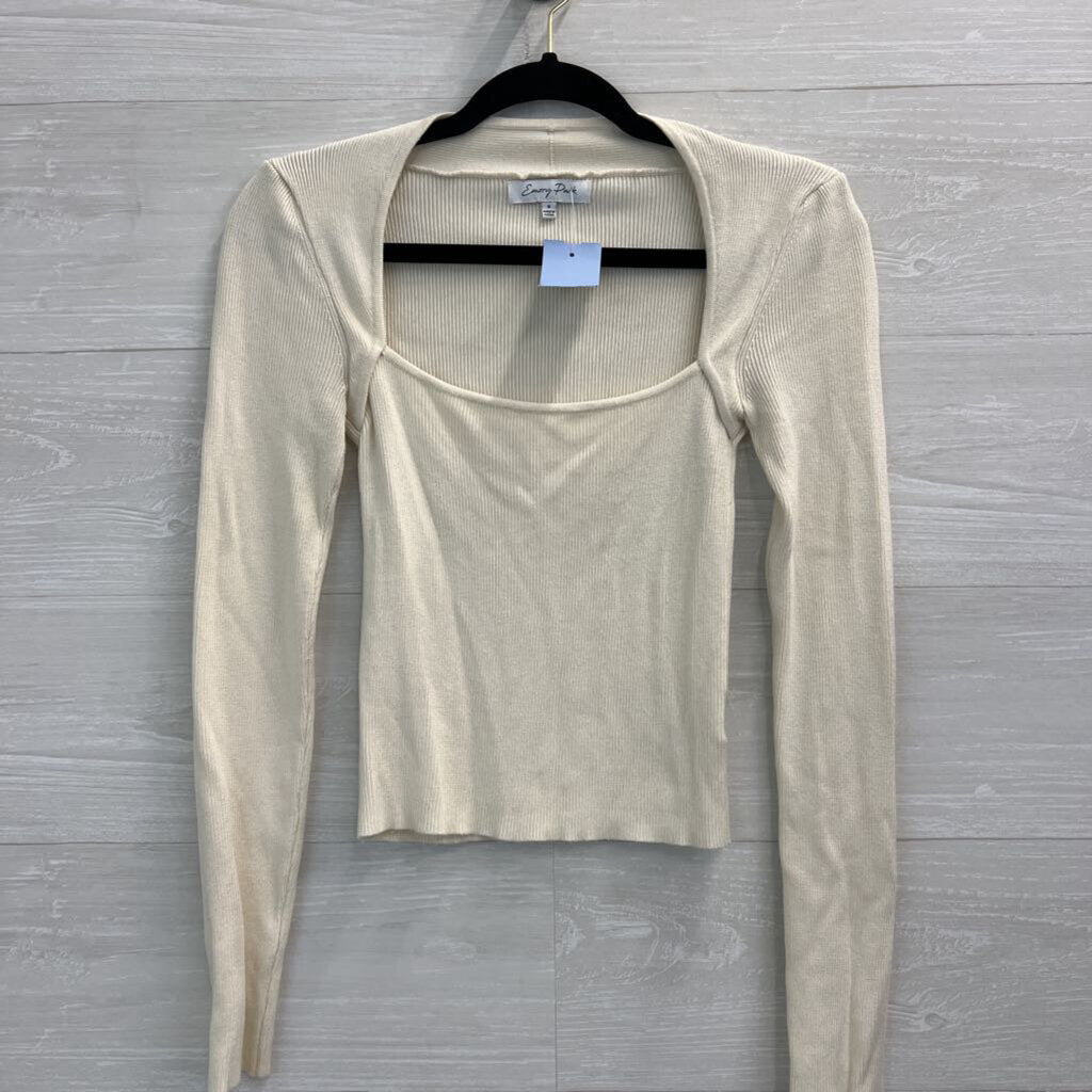 Emory Park Cream Ribbed Long Sleeve Top Small