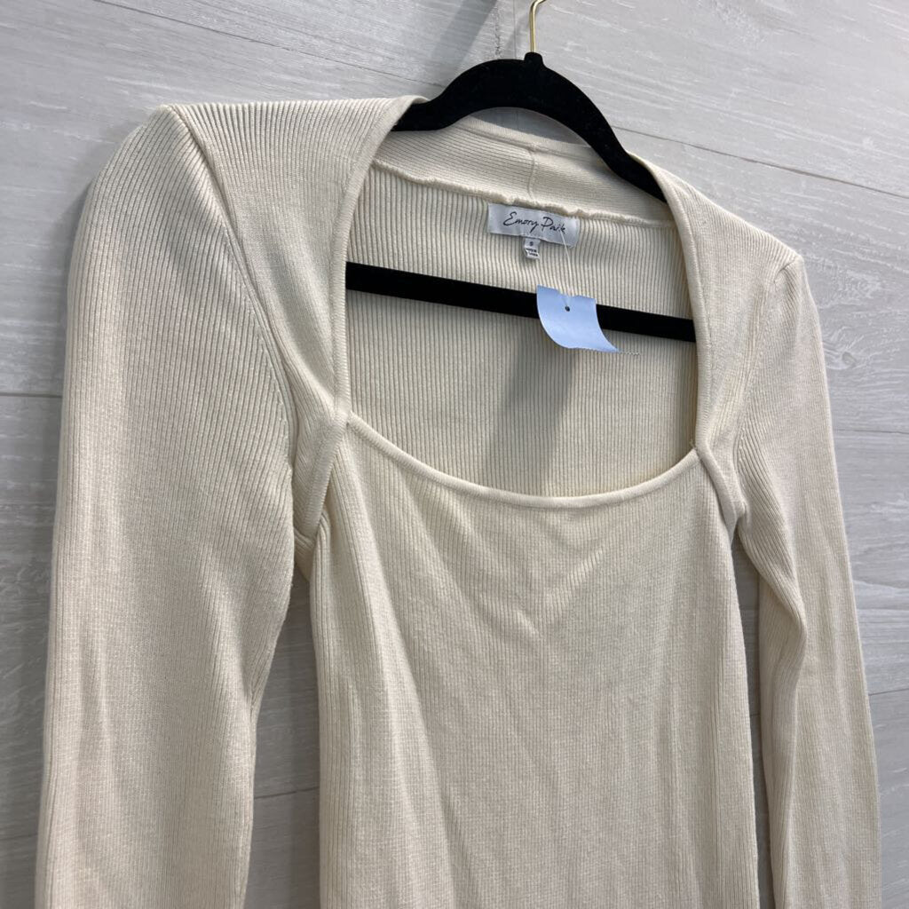 Emory Park Cream Ribbed Long Sleeve Top Small