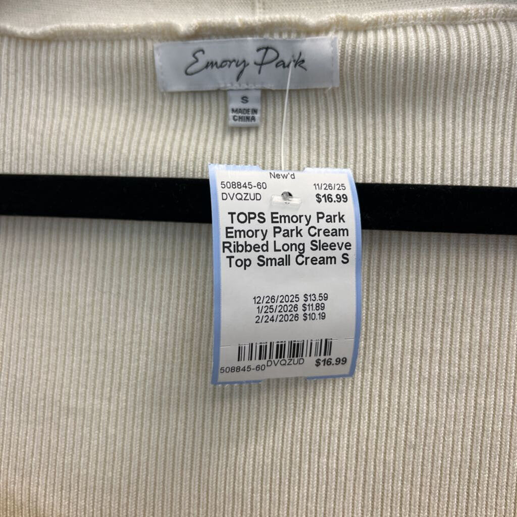 Emory Park Cream Ribbed Long Sleeve Top Small