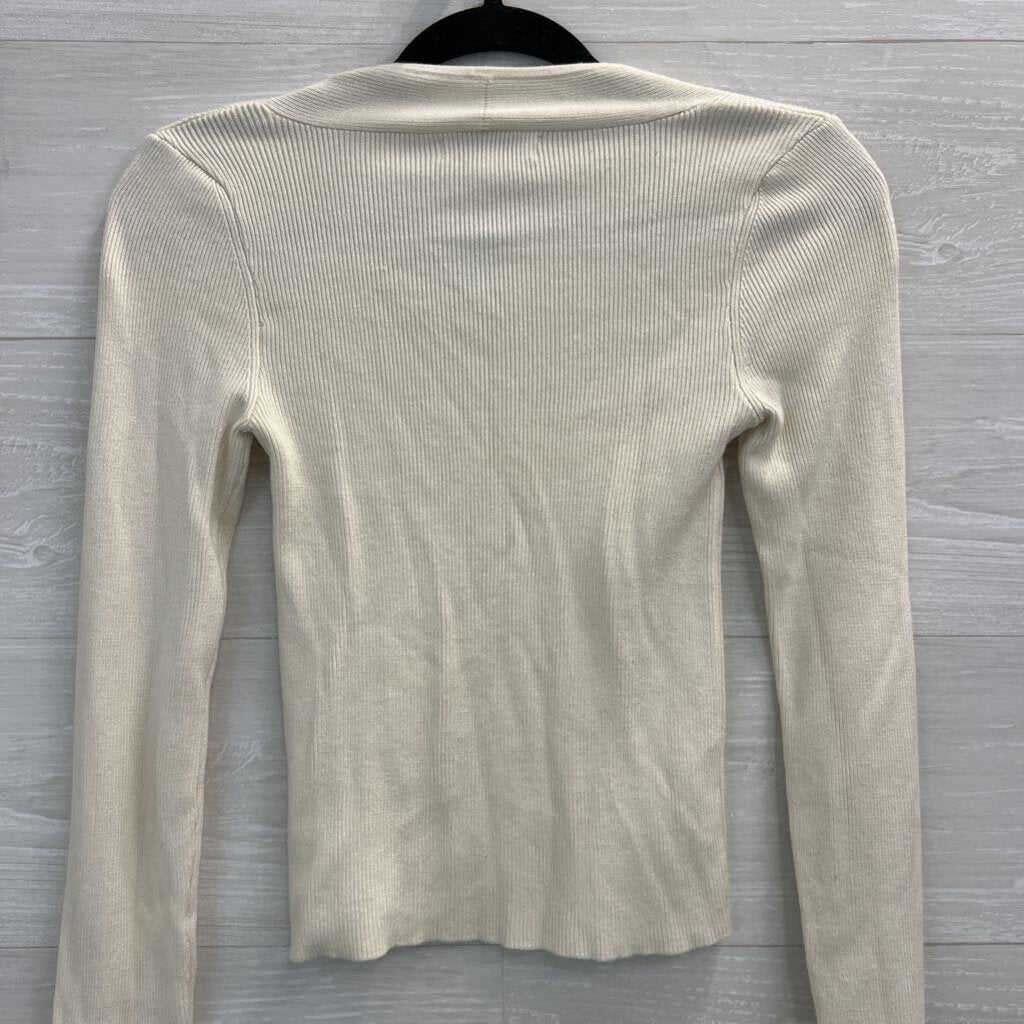 Emory Park Cream Ribbed Long Sleeve Top Small