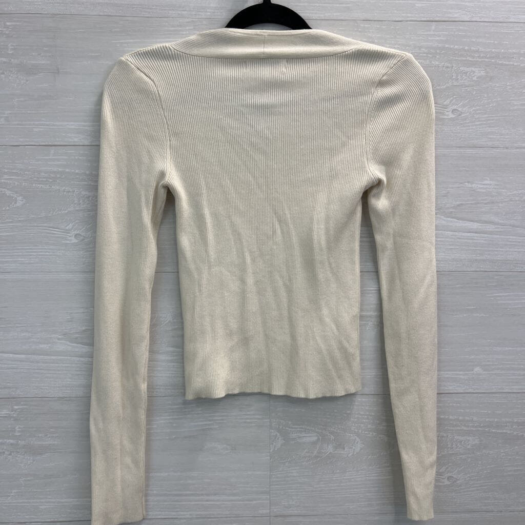 Emory Park Cream Ribbed Long Sleeve Top Small
