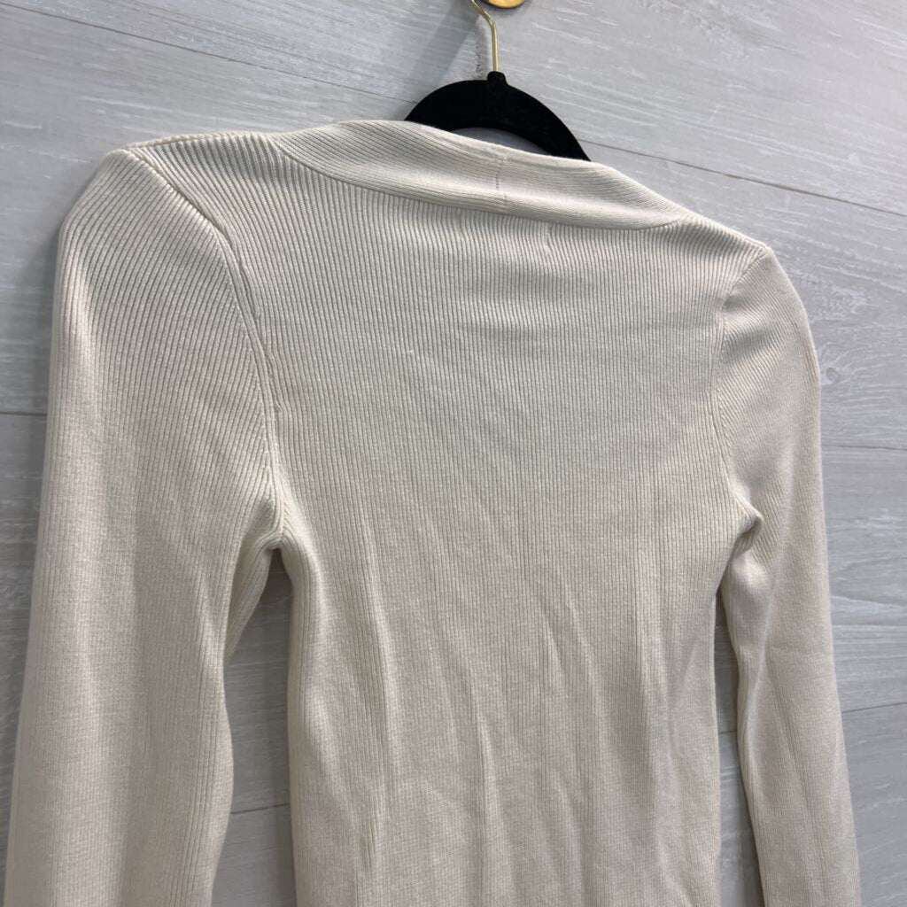Emory Park Cream Ribbed Long Sleeve Top Small