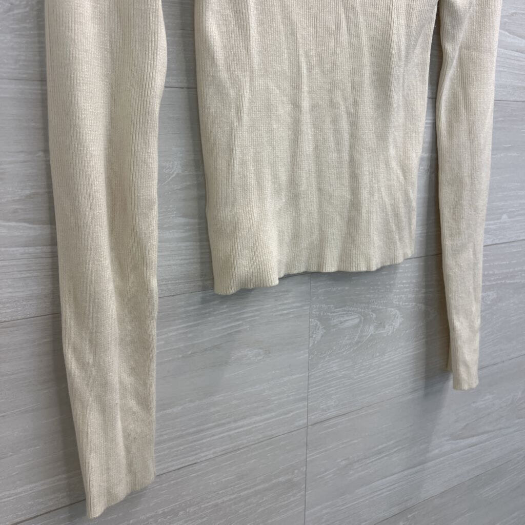 Emory Park Cream Ribbed Long Sleeve Top Small