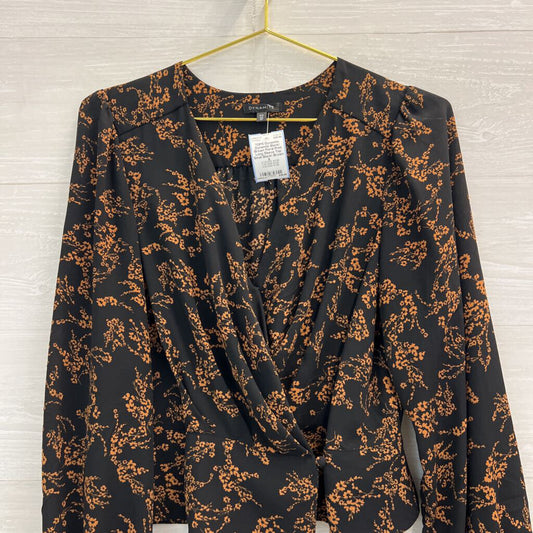 Dynamite Black/ Brown Floral Print Long Sleeve Top Small