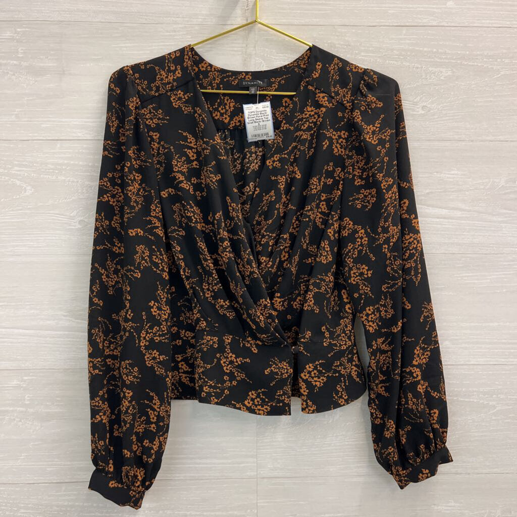Dynamite Black/ Brown Floral Print Long Sleeve Top Small