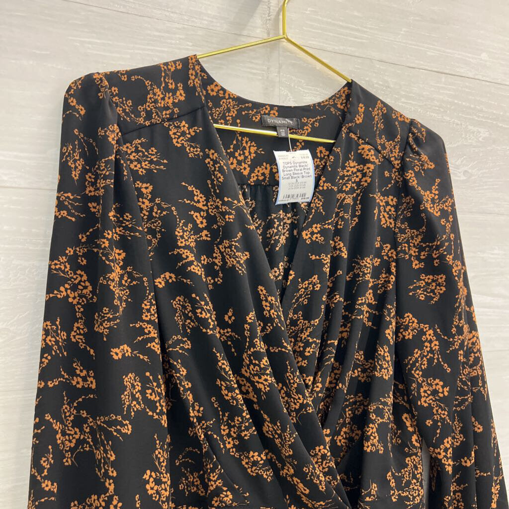Dynamite Black/ Brown Floral Print Long Sleeve Top Small