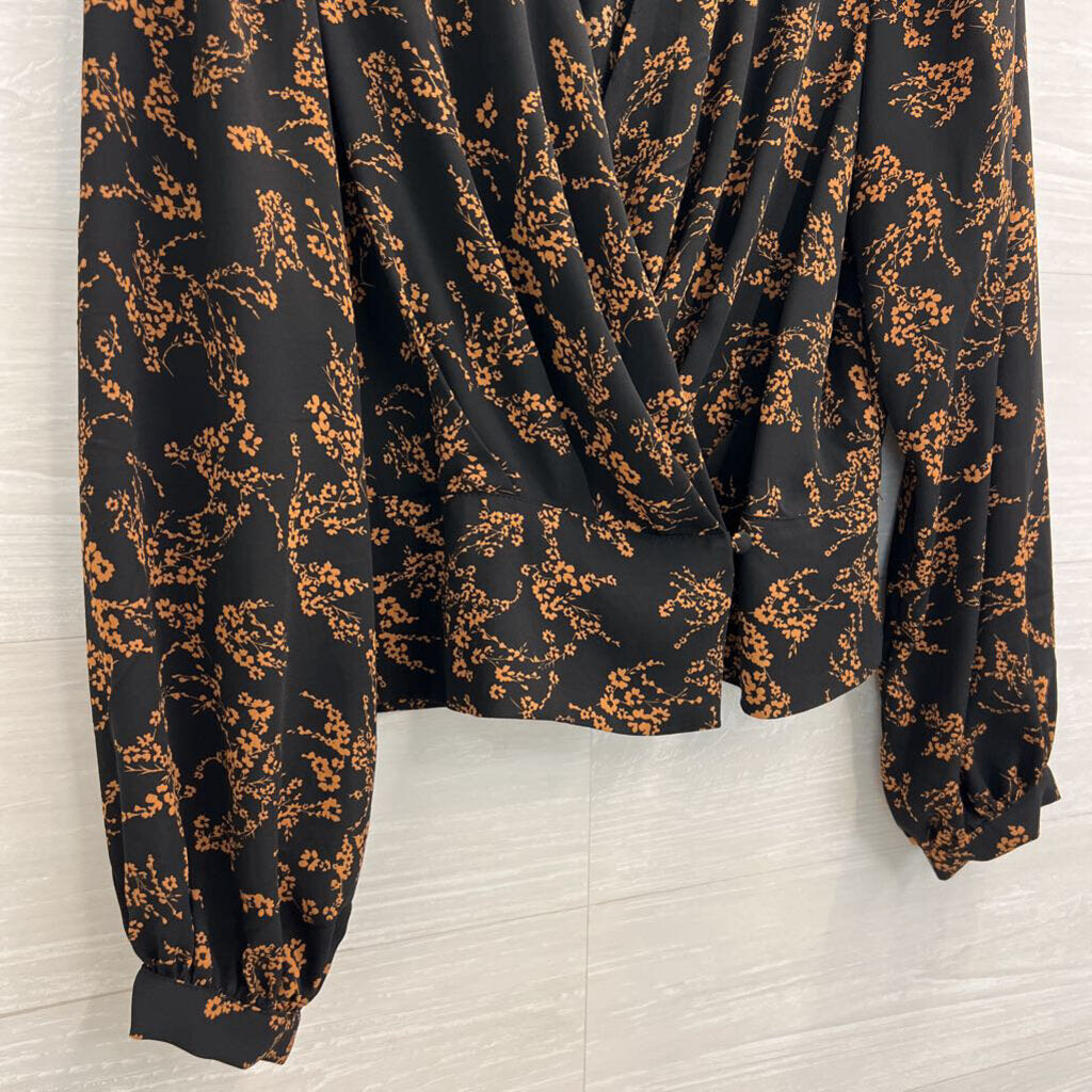Dynamite Black/ Brown Floral Print Long Sleeve Top Small