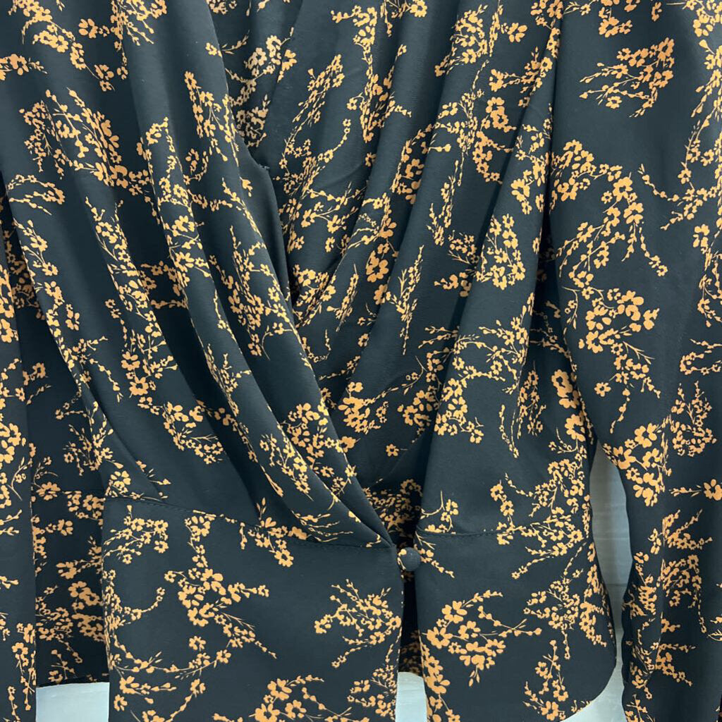 Dynamite Black/ Brown Floral Print Long Sleeve Top Small