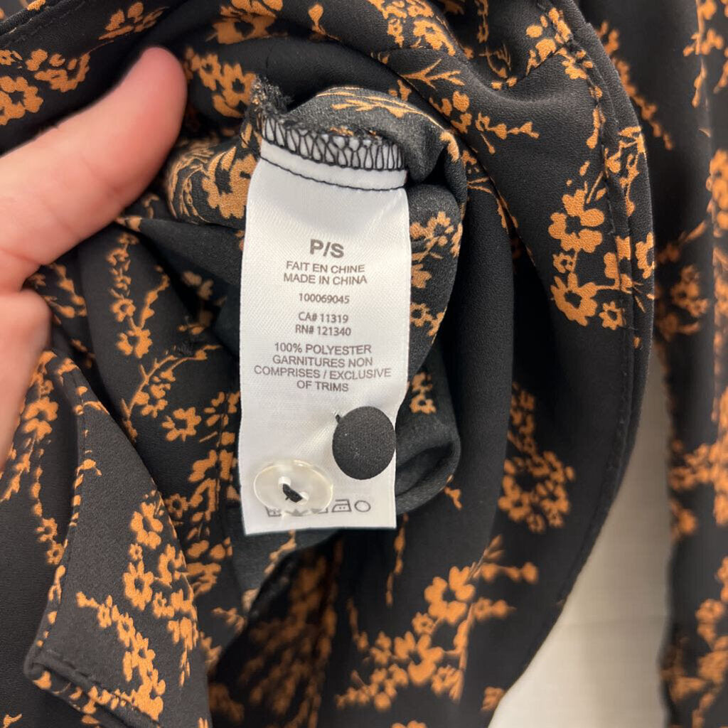 Dynamite Black/ Brown Floral Print Long Sleeve Top Small