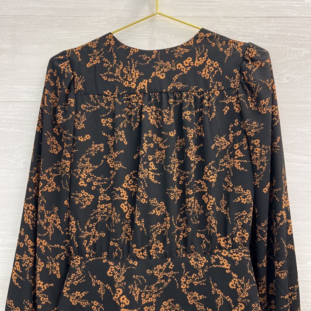 Dynamite Black/ Brown Floral Print Long Sleeve Top Small