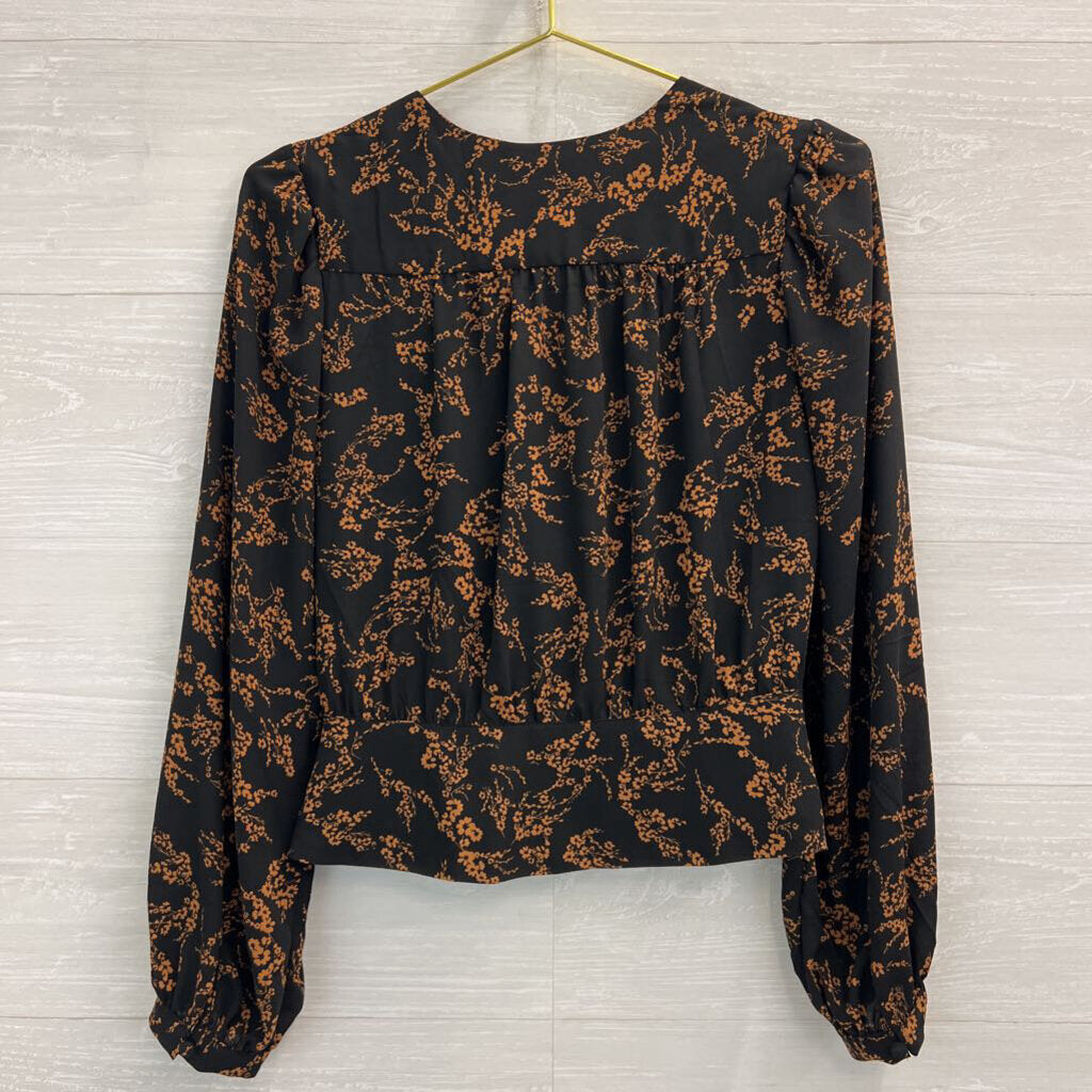 Dynamite Black/ Brown Floral Print Long Sleeve Top Small