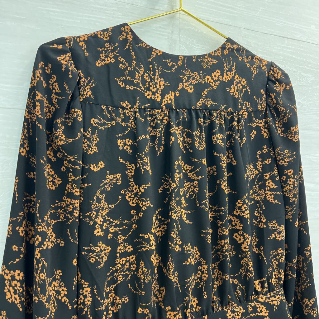 Dynamite Black/ Brown Floral Print Long Sleeve Top Small