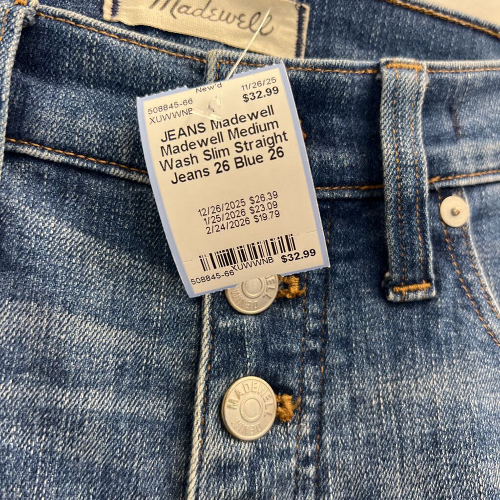 Madewell Medium Wash Slim Straight Jeans 26