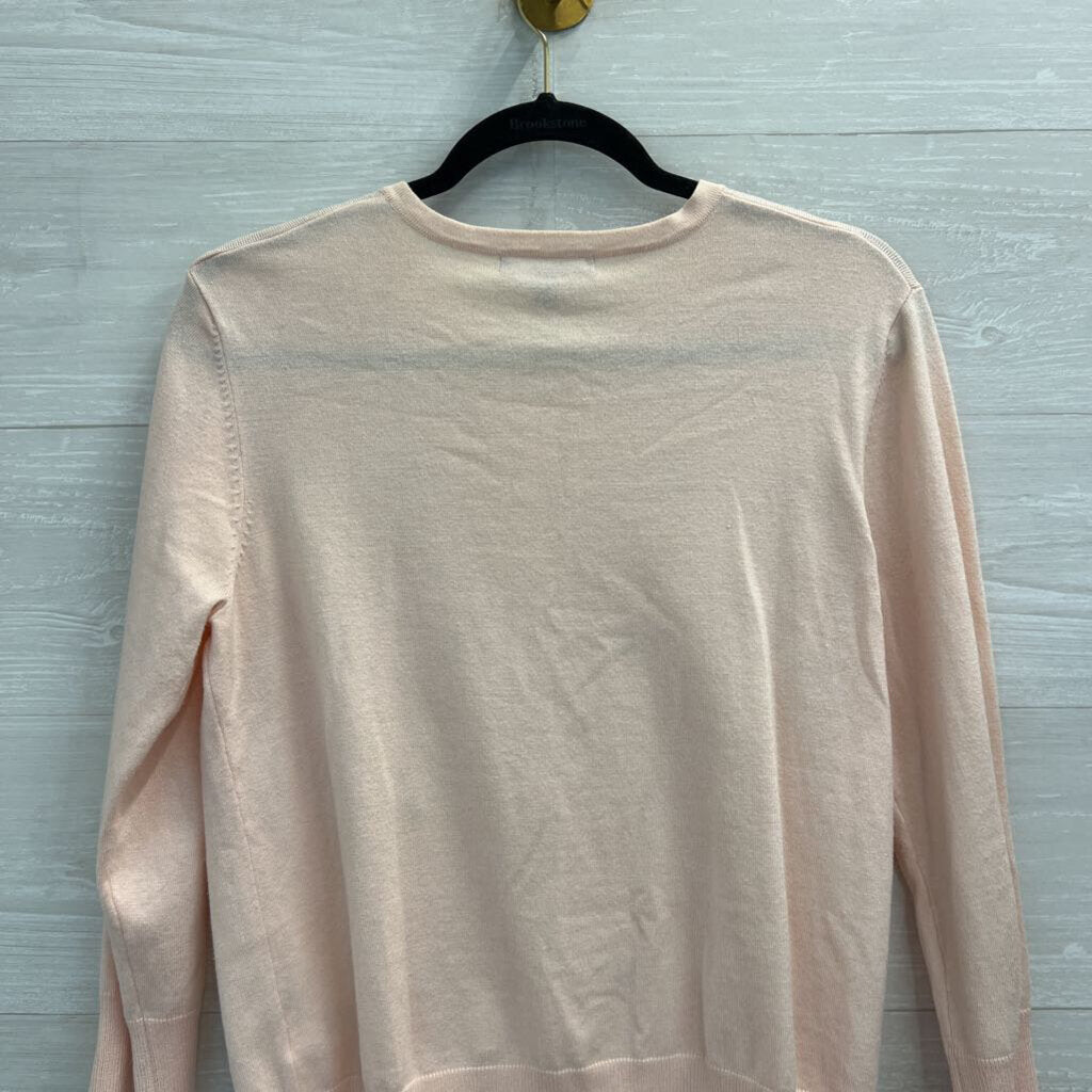 Cable and Gauge Pink Embroidered Flower Bee Cardigan Sweater Extra Large