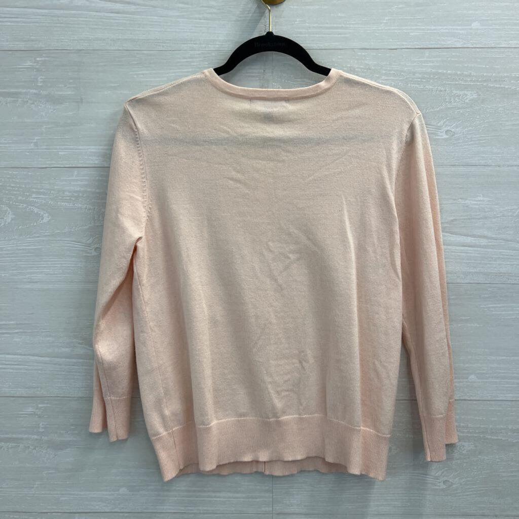 Cable and Gauge Pink Embroidered Flower Bee Cardigan Sweater Extra Large