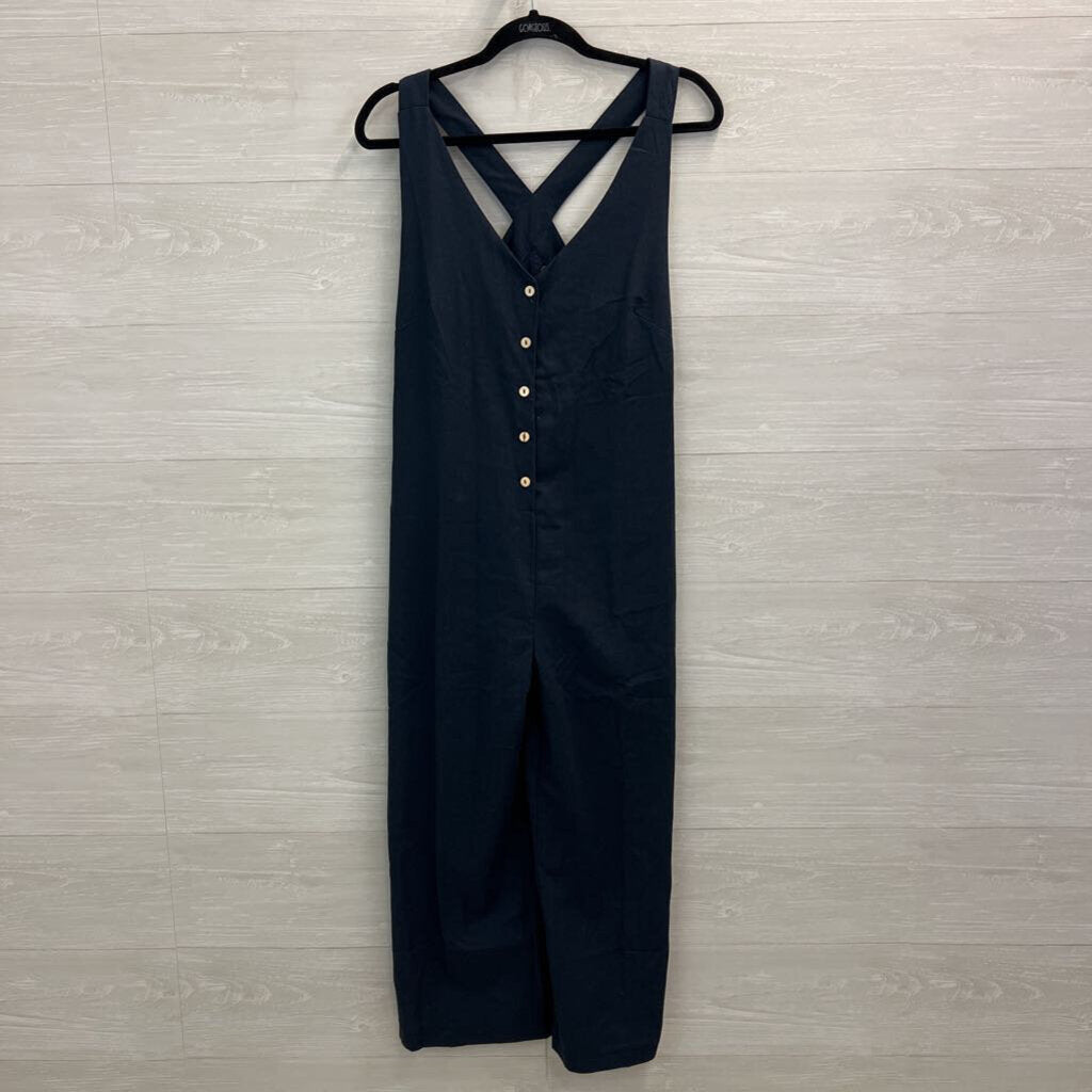 Bella Donna Navy Button Front Jumpsuit Small