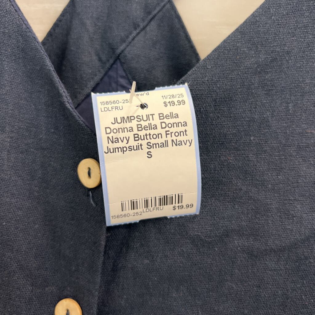 Bella Donna Navy Button Front Jumpsuit Small