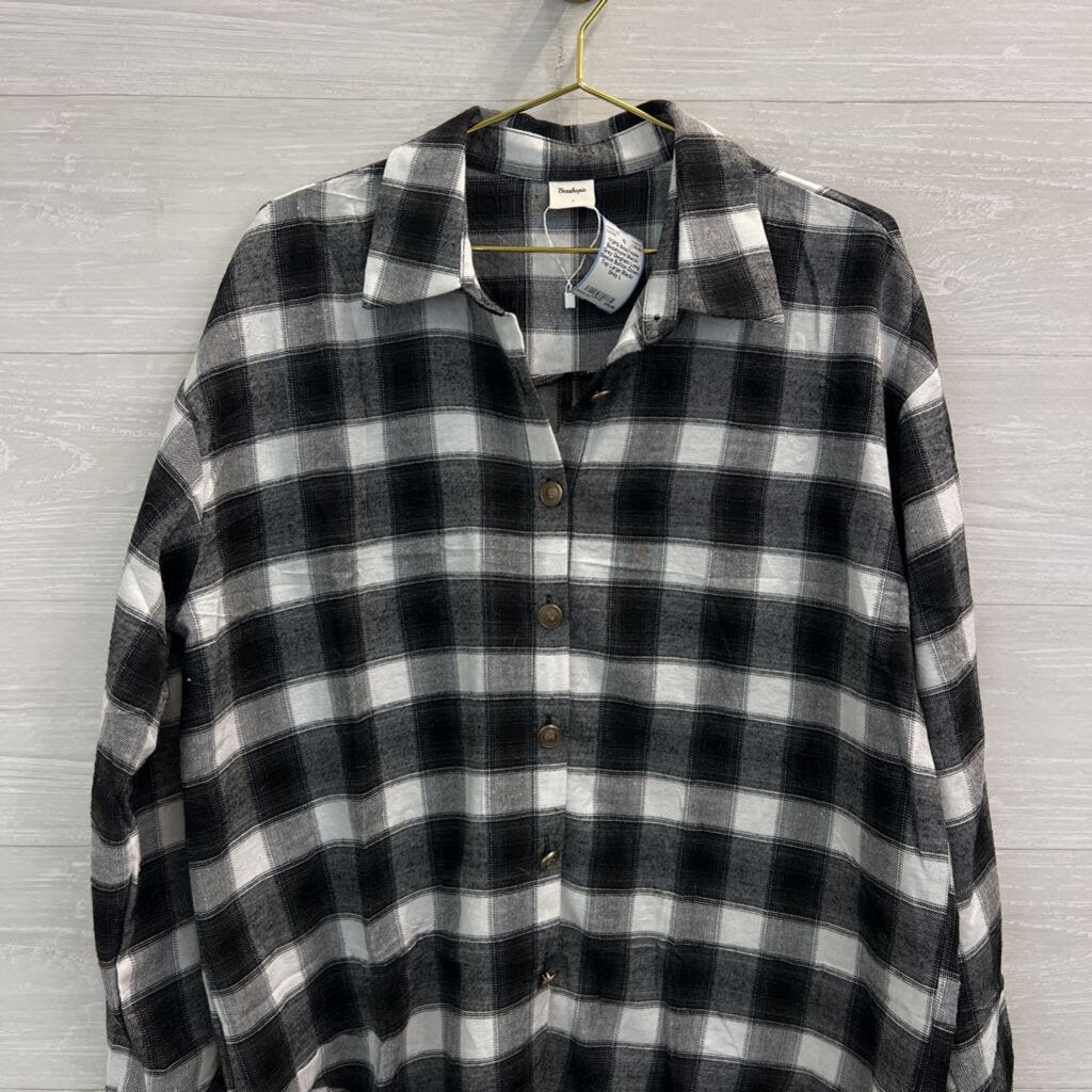 Besshopie Black/ Grey Gingham Long Sleeve Button Down Top Large