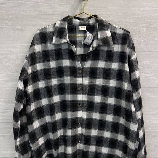 Besshopie Black/ Grey Gingham Long Sleeve Button Down Top Large