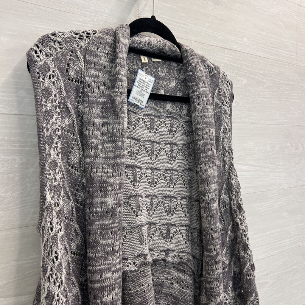 Moth Grey Knit Open Front Sleeveless Sweater Top Medium/ Large