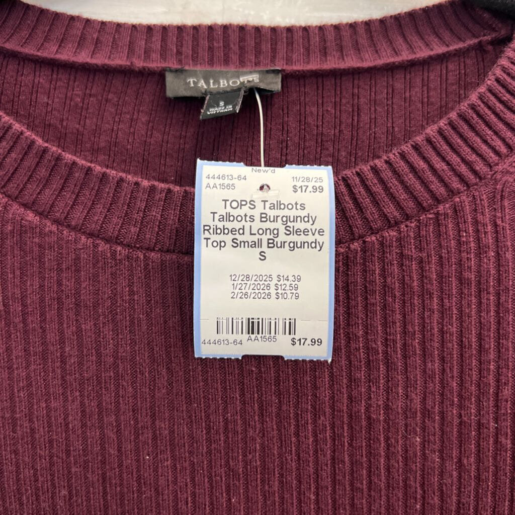 Talbots Burgundy Ribbed Long Sleeve Top Small