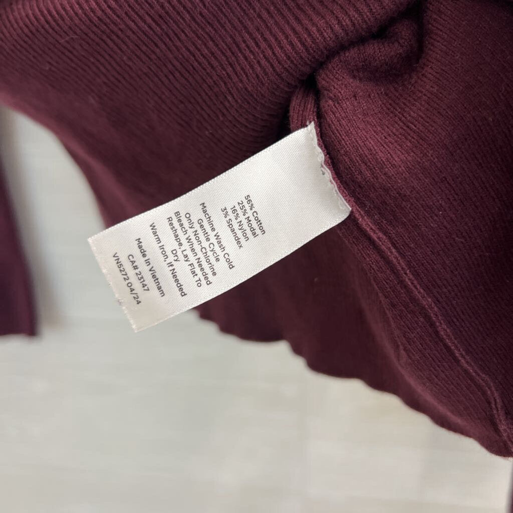 Talbots Burgundy Ribbed Long Sleeve Top Small