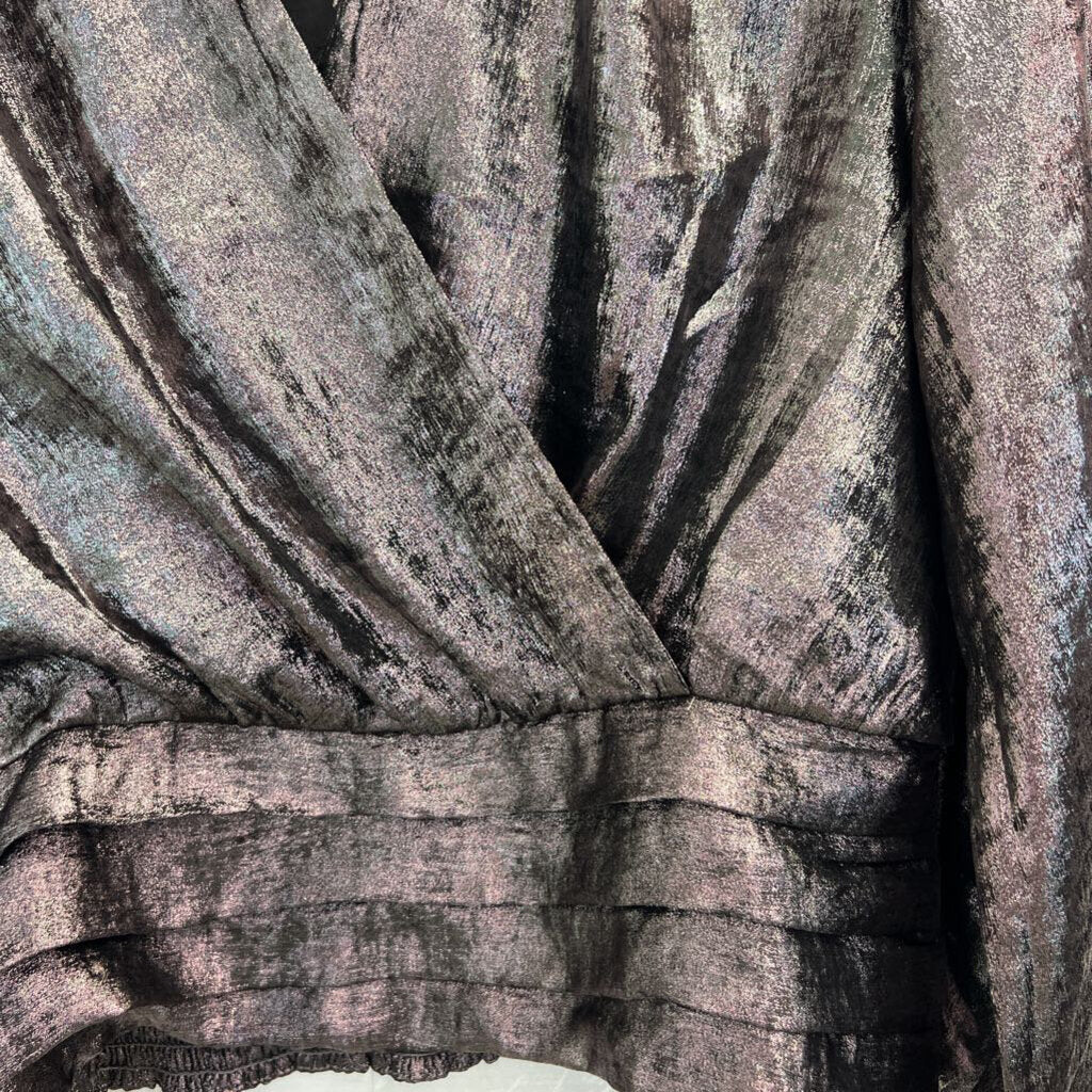 Express Metallic Grey Long Sleeve V Neck Top Medium