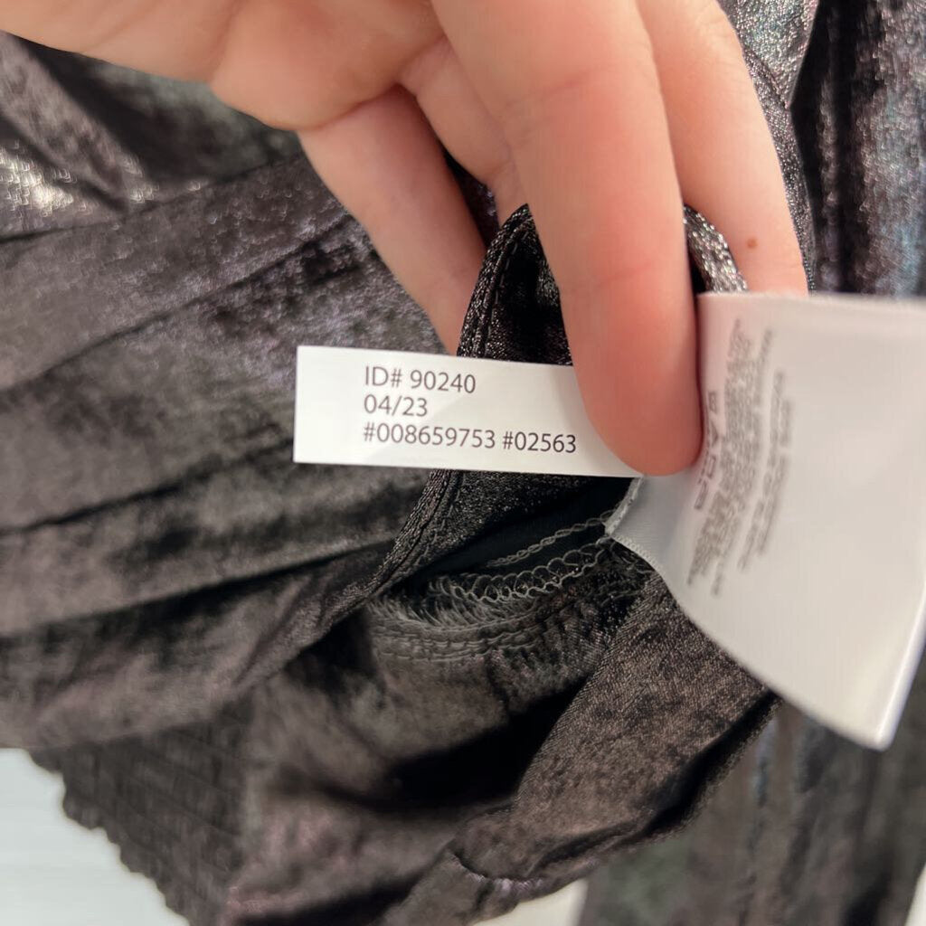 Express Metallic Grey Long Sleeve V Neck Top Medium