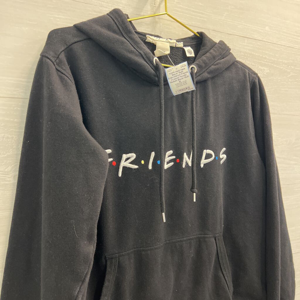 H&M Black/ Multi Embroidered Friends Cropped Hoodie Medium