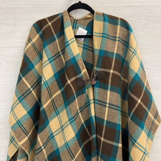 Brown/ Beige/ Blue Plaid Shoulder Wrap One Size