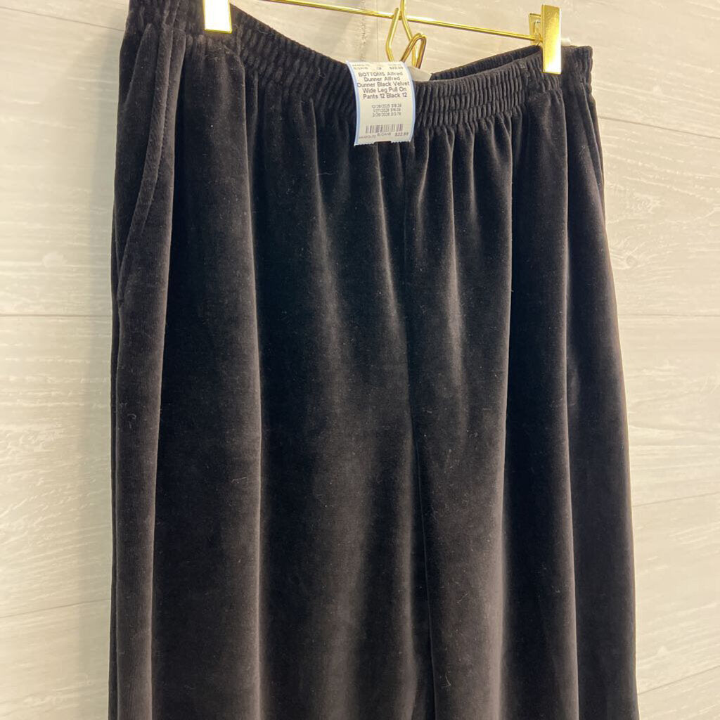 Alfred Dunner Black Velvet Wide Leg Pull On Pants 12