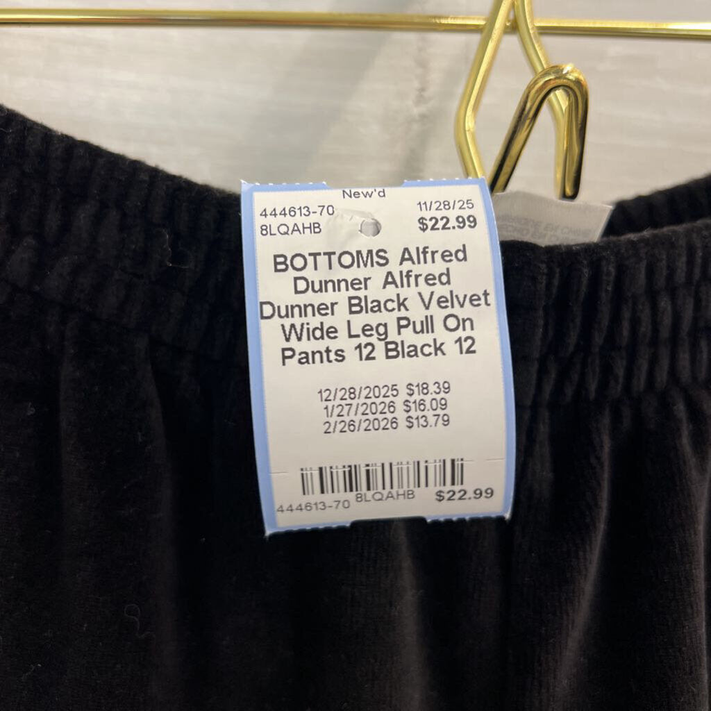 Alfred Dunner Black Velvet Wide Leg Pull On Pants 12