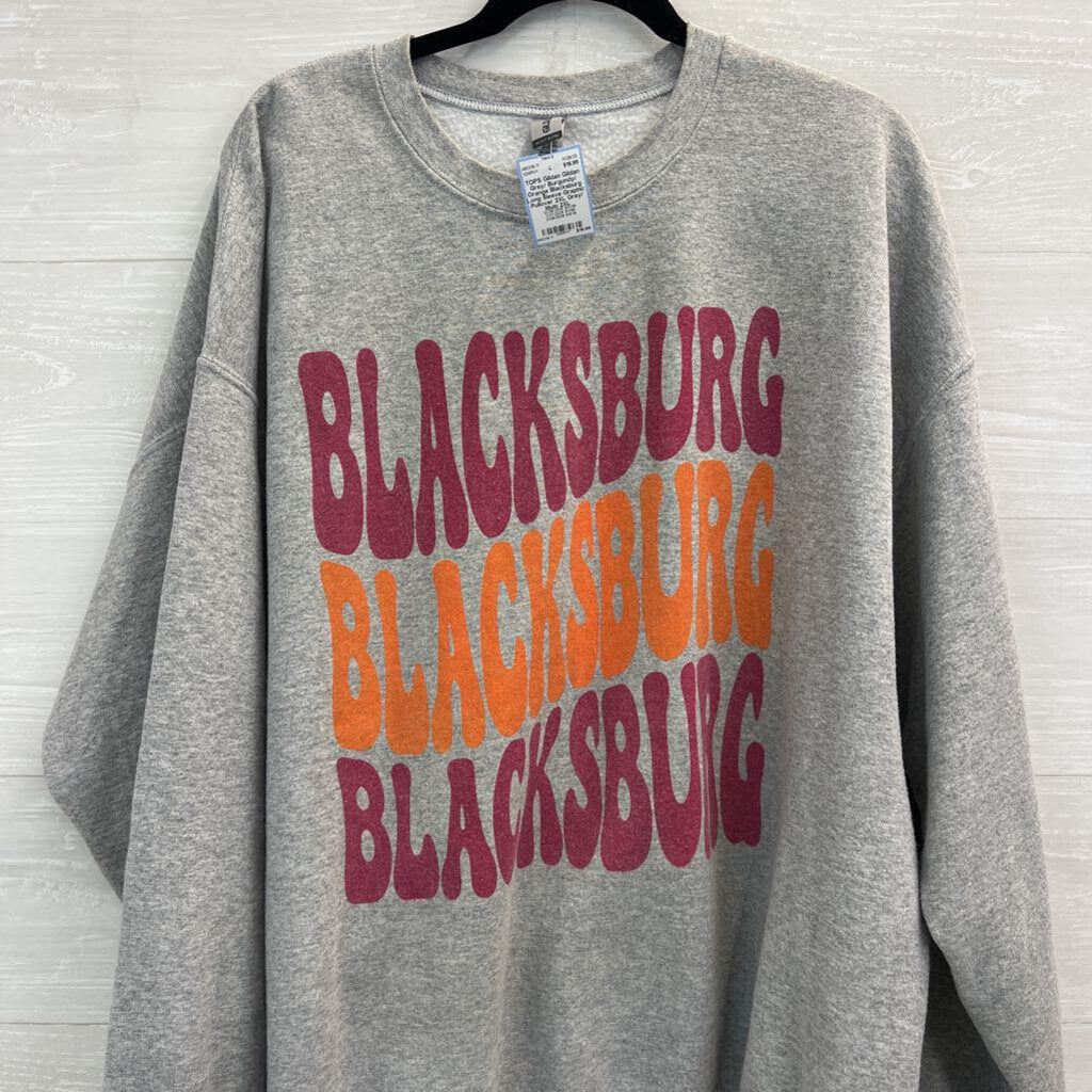 Gildan Grey/ Burgundy/ Orange Blacksburg Long Sleeve Graphic Pullover 2XL