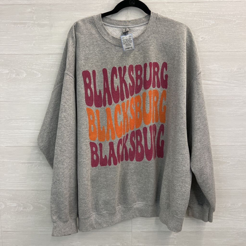 Gildan Grey/ Burgundy/ Orange Blacksburg Long Sleeve Graphic Pullover 2XL