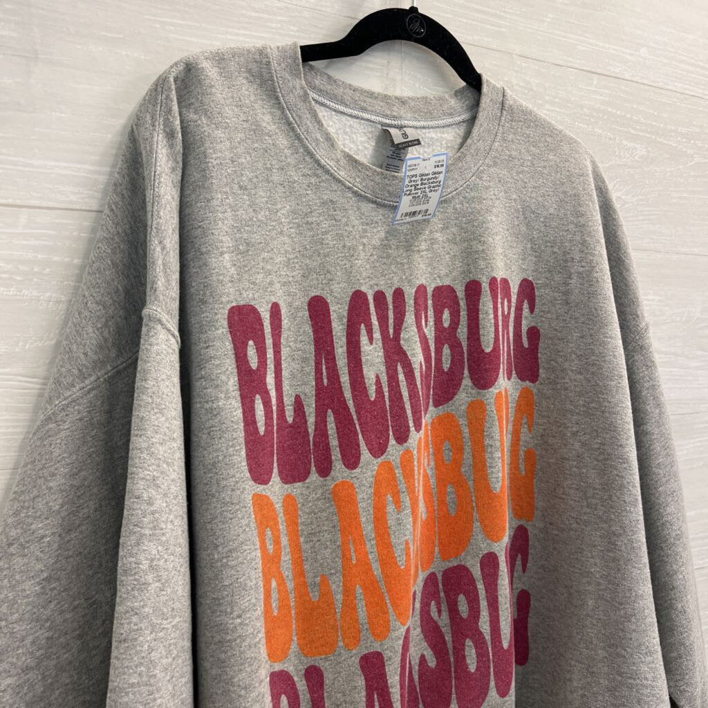 Gildan Grey/ Burgundy/ Orange Blacksburg Long Sleeve Graphic Pullover 2XL