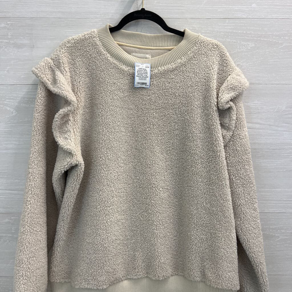 Sofie Schnoor Cream Textured Ruffle Shoulder Long Sleeve Top Large