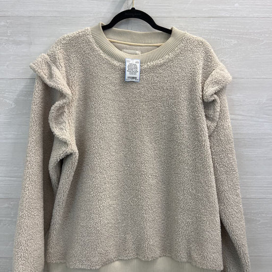 Sofie Schnoor Cream Textured Ruffle Shoulder Long Sleeve Top Large