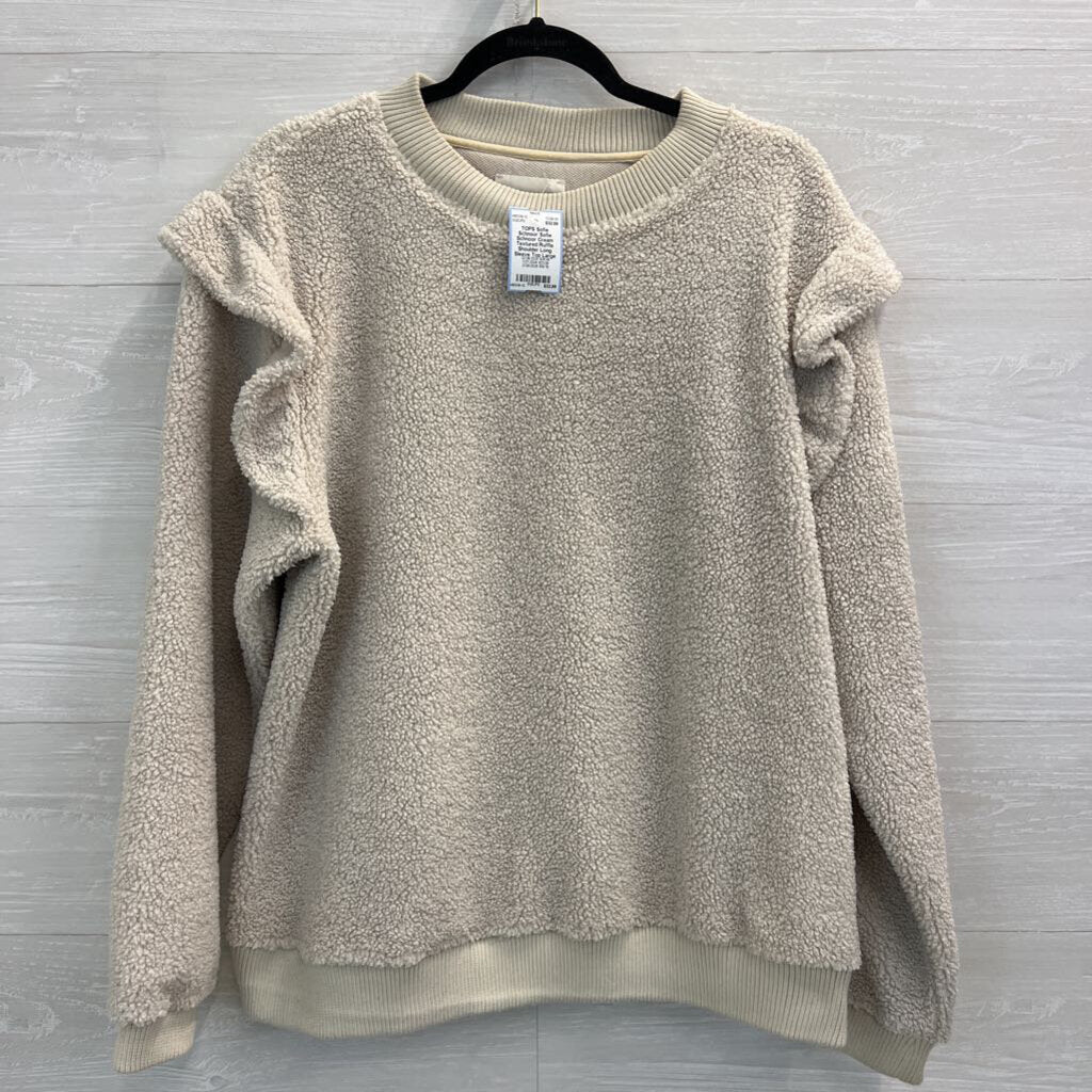 Sofie Schnoor Cream Textured Ruffle Shoulder Long Sleeve Top Large