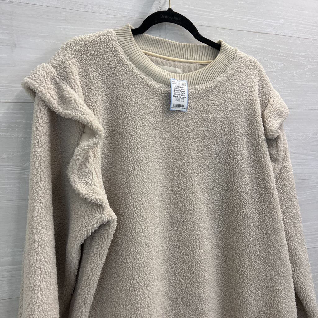 Sofie Schnoor Cream Textured Ruffle Shoulder Long Sleeve Top Large