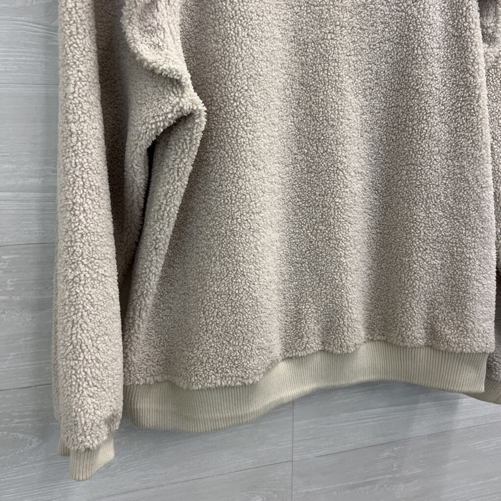 Sofie Schnoor Cream Textured Ruffle Shoulder Long Sleeve Top Large