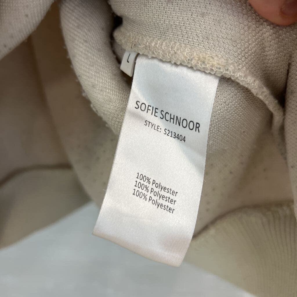 Sofie Schnoor Cream Textured Ruffle Shoulder Long Sleeve Top Large