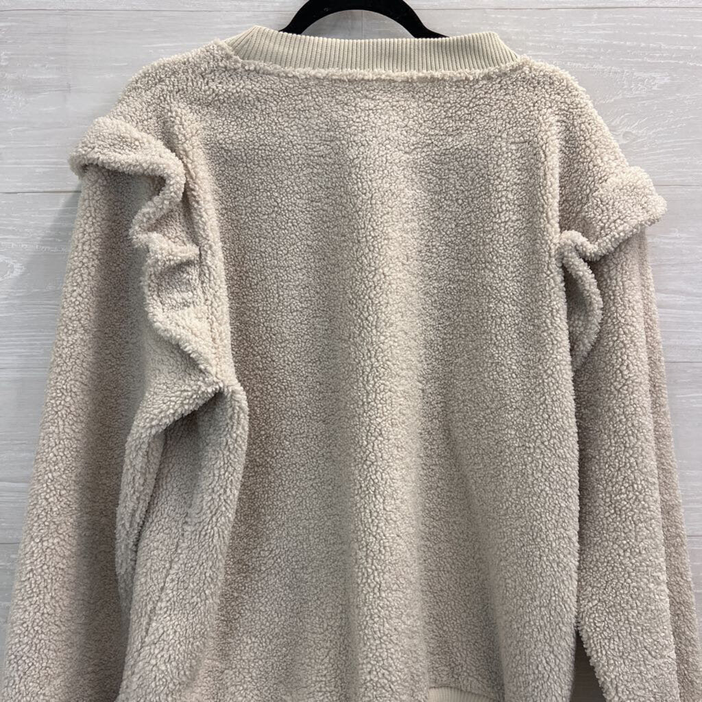 Sofie Schnoor Cream Textured Ruffle Shoulder Long Sleeve Top Large