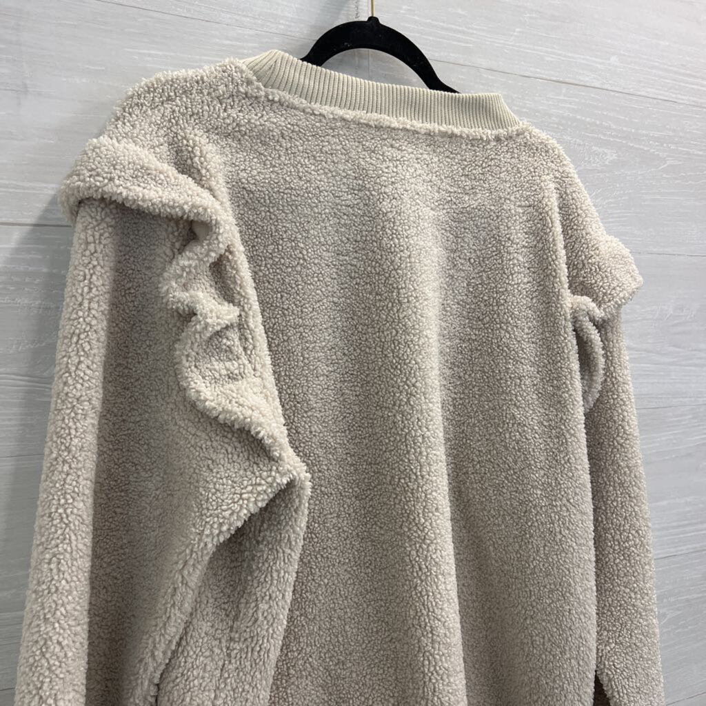 Sofie Schnoor Cream Textured Ruffle Shoulder Long Sleeve Top Large