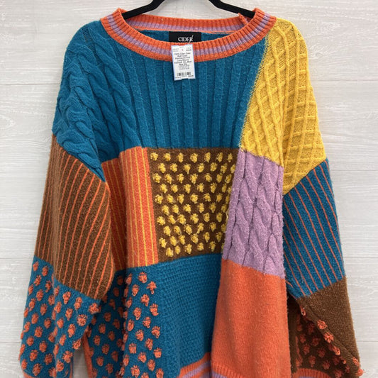 Cider Multi Color Patchwork Knit Long Sleeve Sweater 2XL
